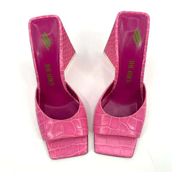 ATTICO Devon Mules Hot Pink Croc Embossed Leather Size 8 Sandals Heels Sexy Fun - Picture 6 of 16
